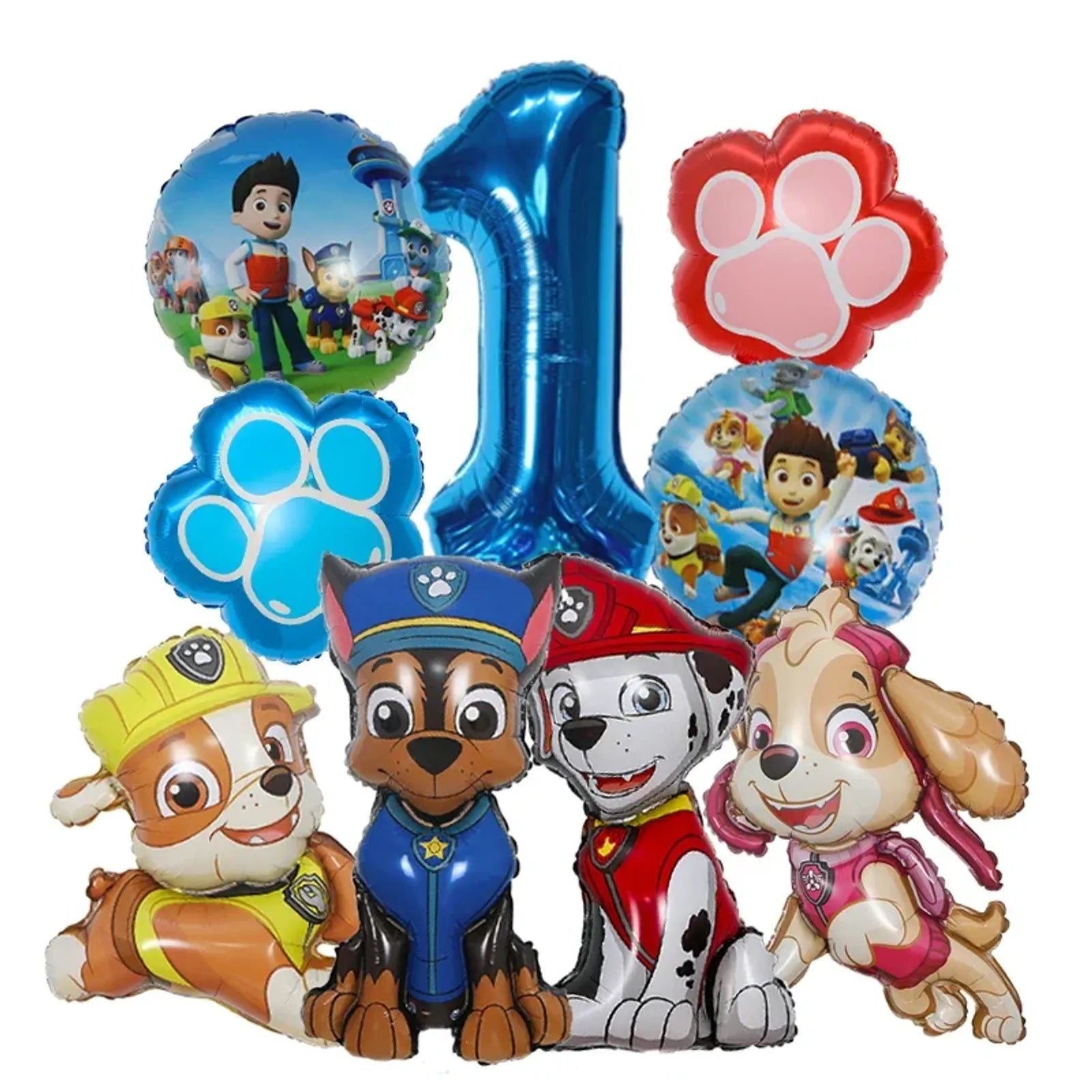 9pcs Cartoon Paw Patrol Foil Balloons for Kids' Birthday