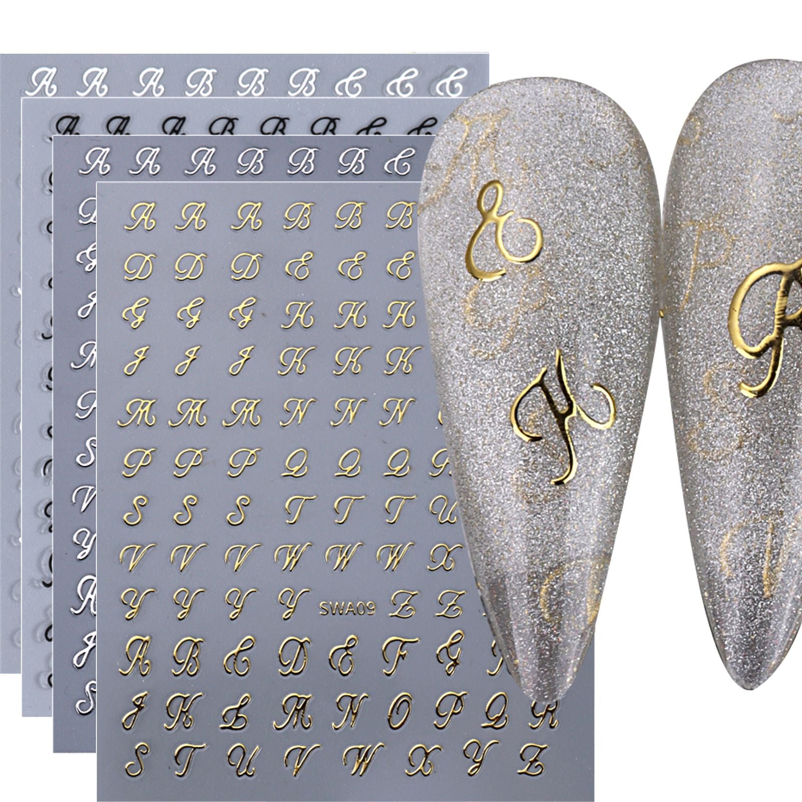 4pcs Alphabet Nail Stickers - Roman Letter Design