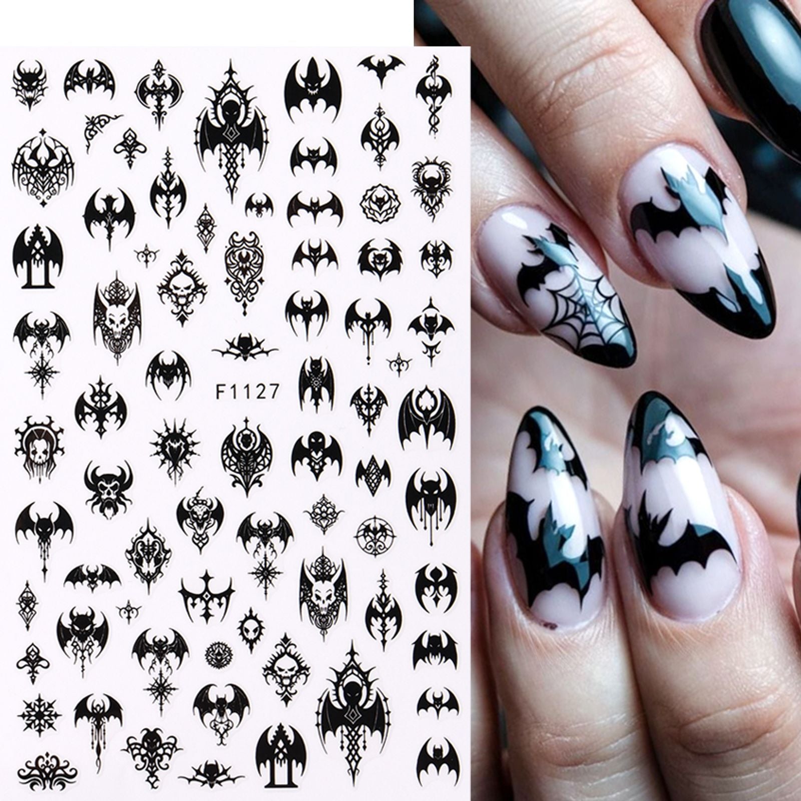 Gothic Black Nail Art Stickers for Elegant Weddings & Halloween