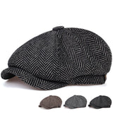 Fashion Wool Newsboy Cap - Herringbone Flat Cap