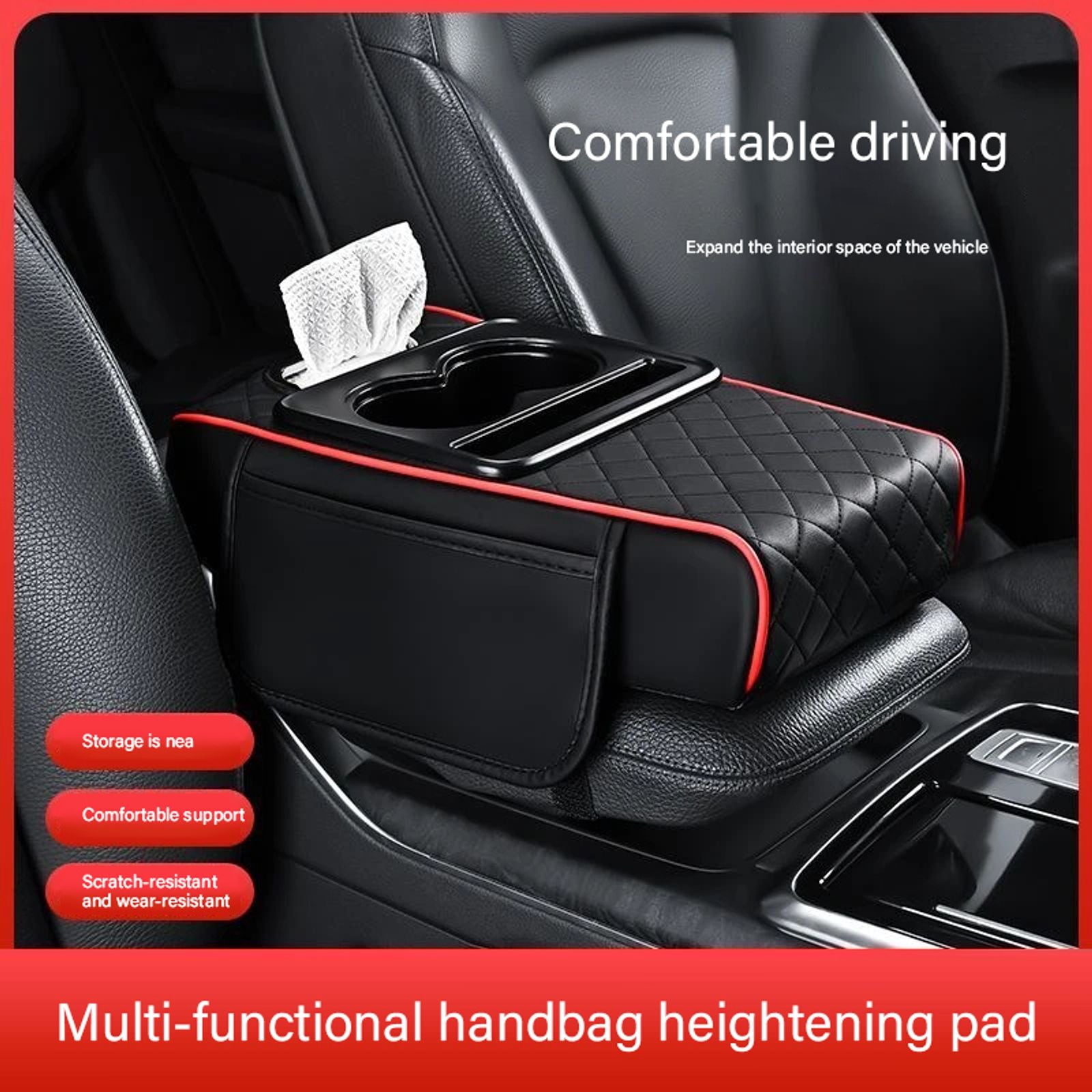 Auto Center Console Armrest Cushion with Cup Holders