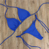 Women's Push-Up Bra Bikini Set - Solid Color Swimwear