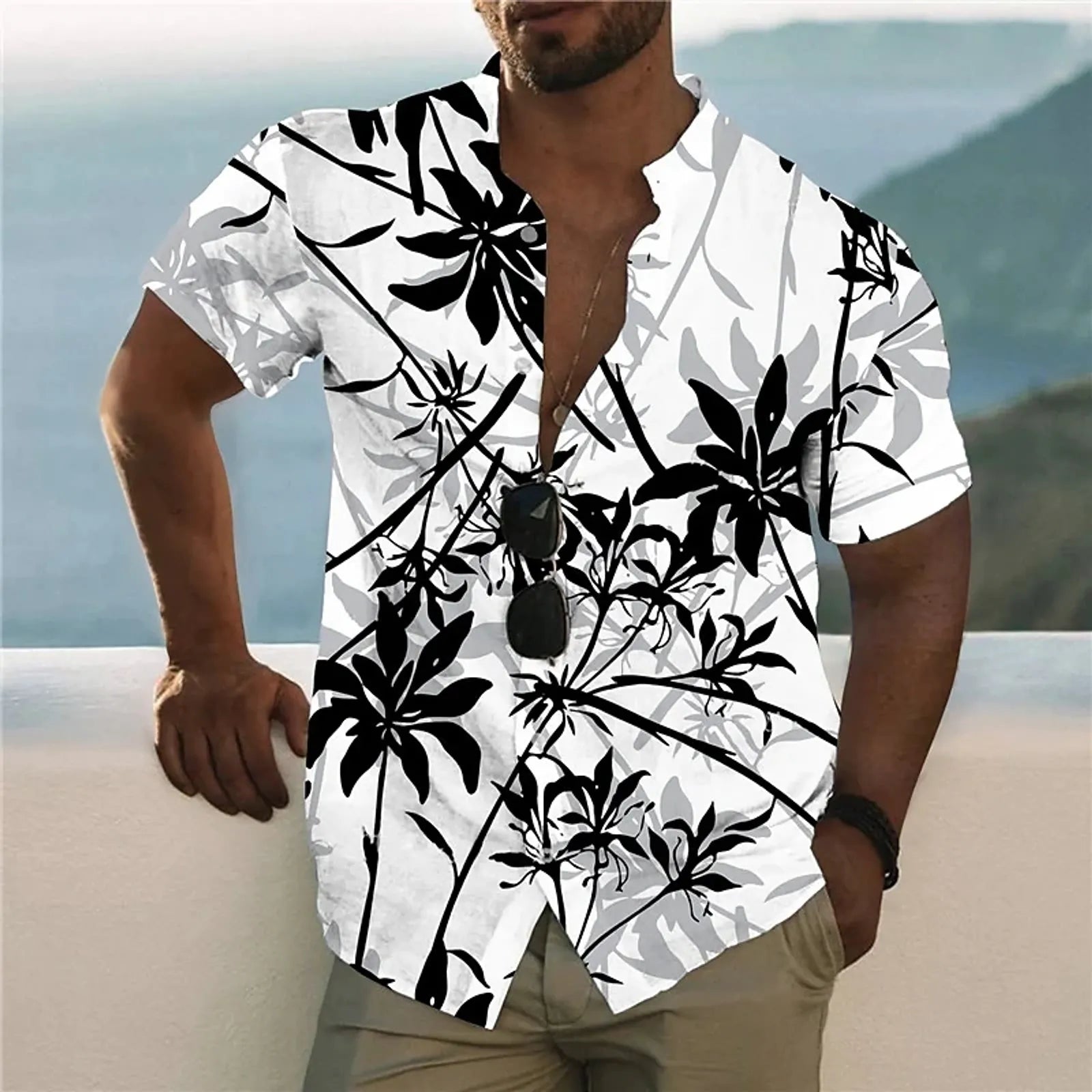 2023 Summer Men's Hawaiian Shirt in Floral Print