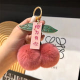Cute Soft Fluffy Red Rabbit Fur Ball Keychain