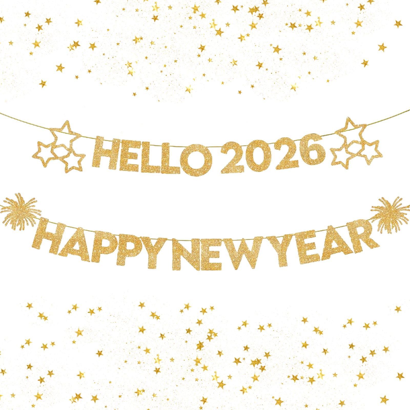 Glitter Happy New Year Gold Banner for 2026 Celebrations