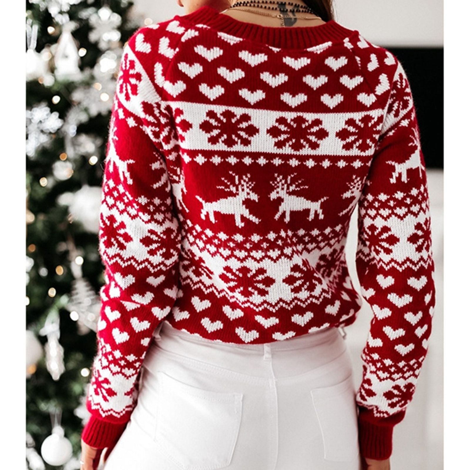 2025 Winter Women's Christmas Sweater with Snowflake Print