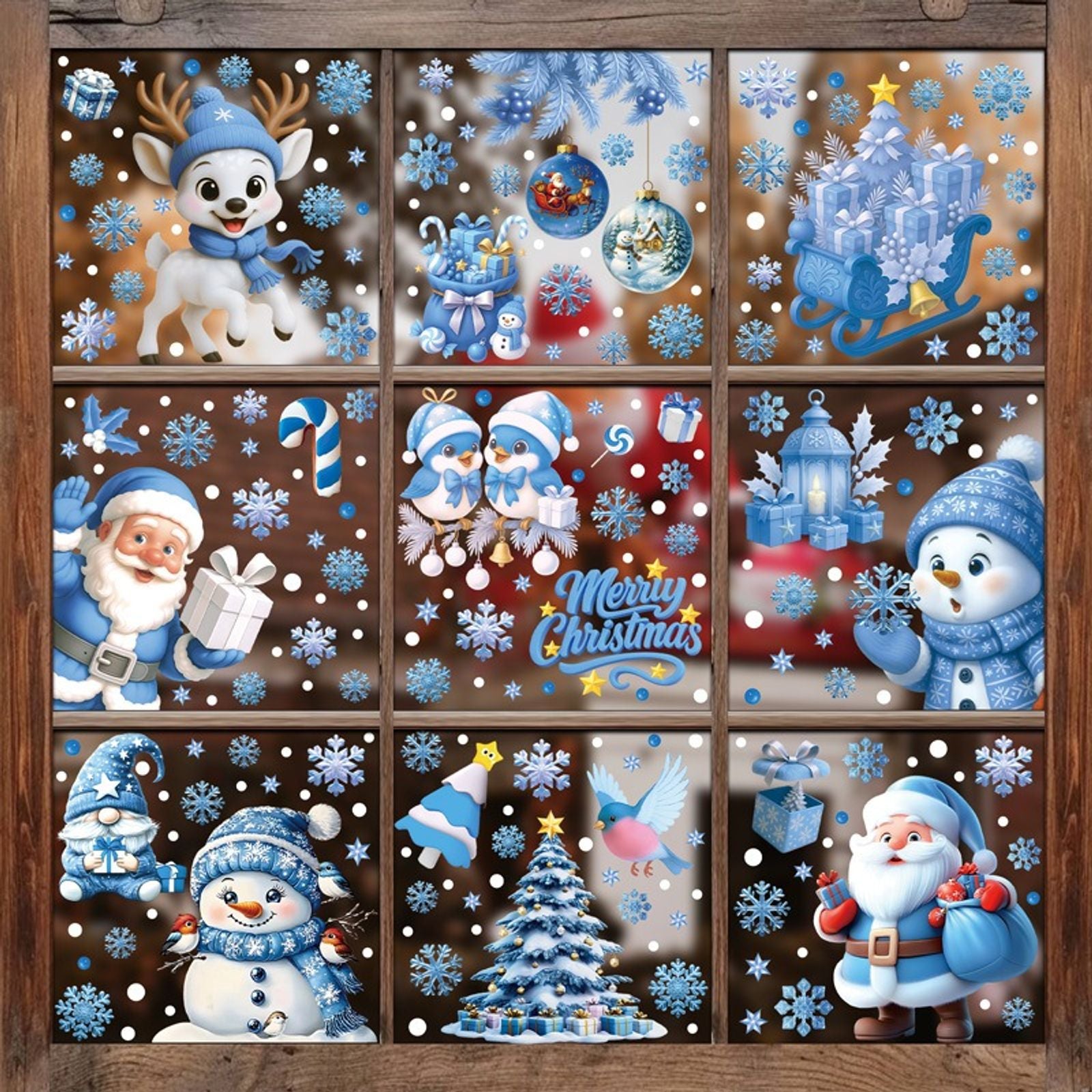 Christmas Window Stickers - Snowman, Santa, Snowflake & Elk