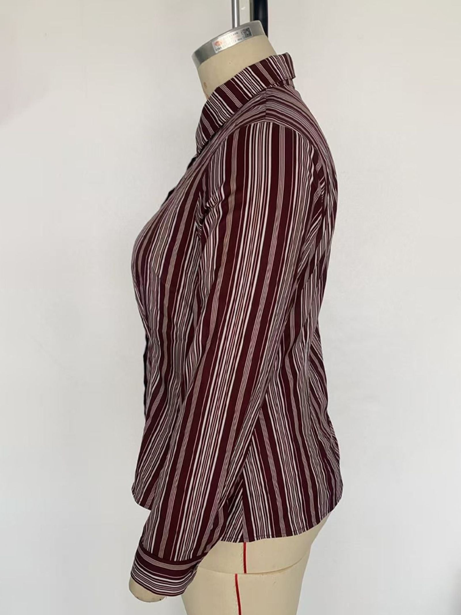 Plus Size Y2K Retro Striped Button-Down Blouse