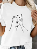 Comfortable Cat Paw Heart Print Women's T-Shirt
