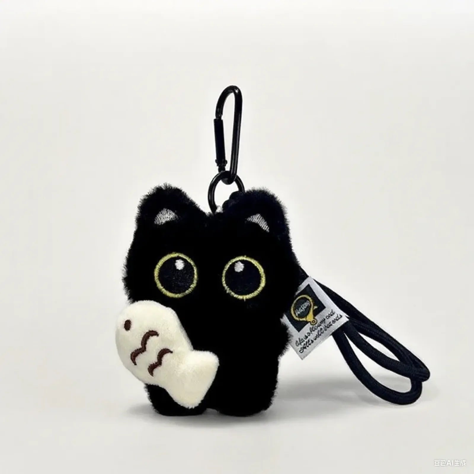 2Pcs Cool Plush Black Cat Doll Toy Keychain Pendant Charms