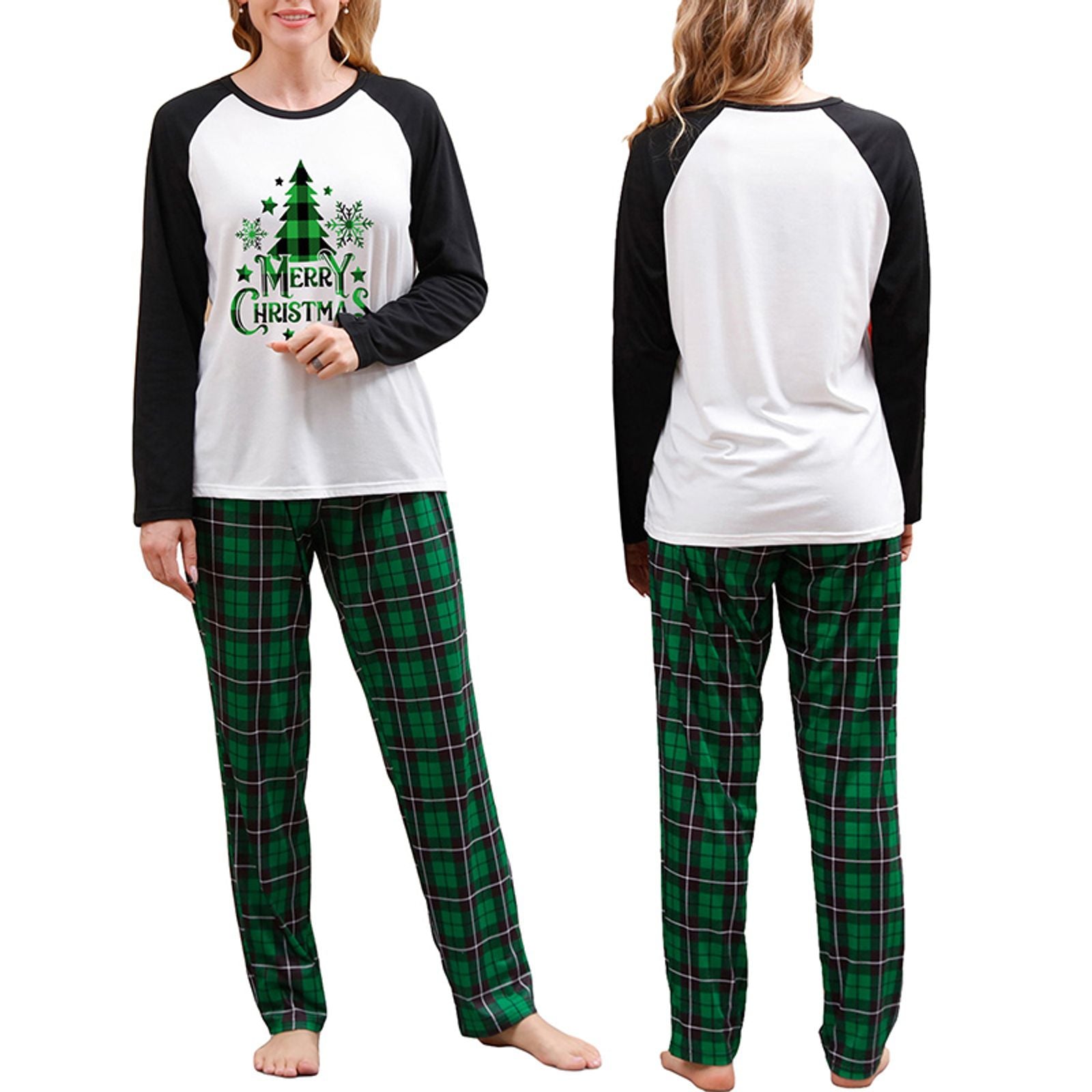 Matching Christmas Family Pajamas Set with Green Plaid Pants