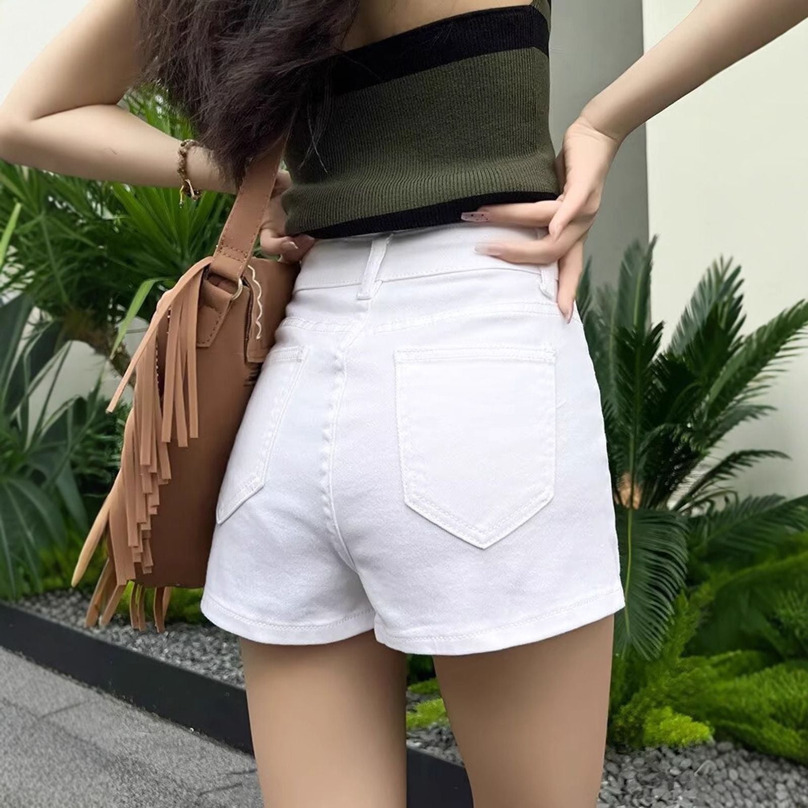 White High Waist Denim Shorts for Women