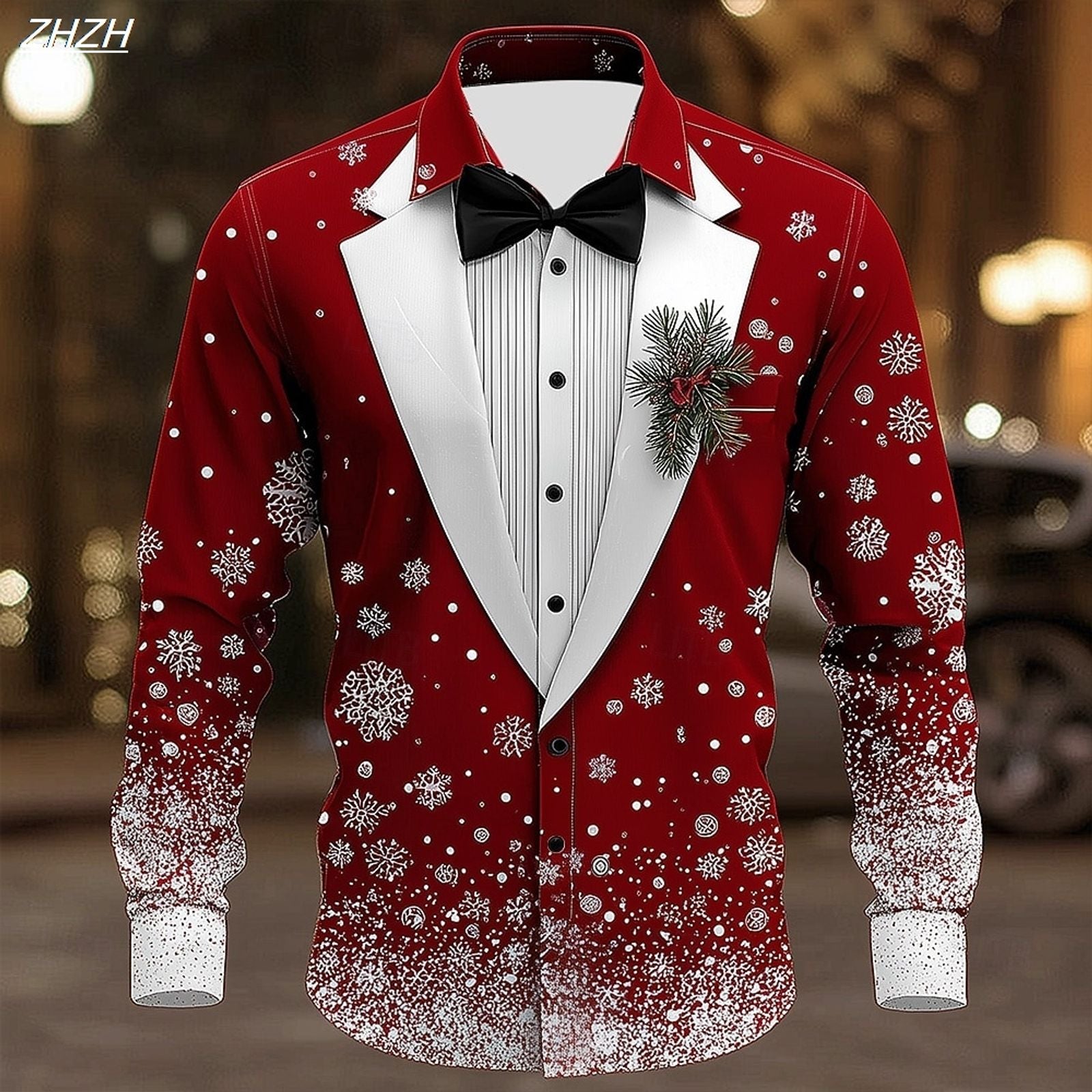 2025 Men's Christmas Snowflake Formal Shirt with 3D Tie Design