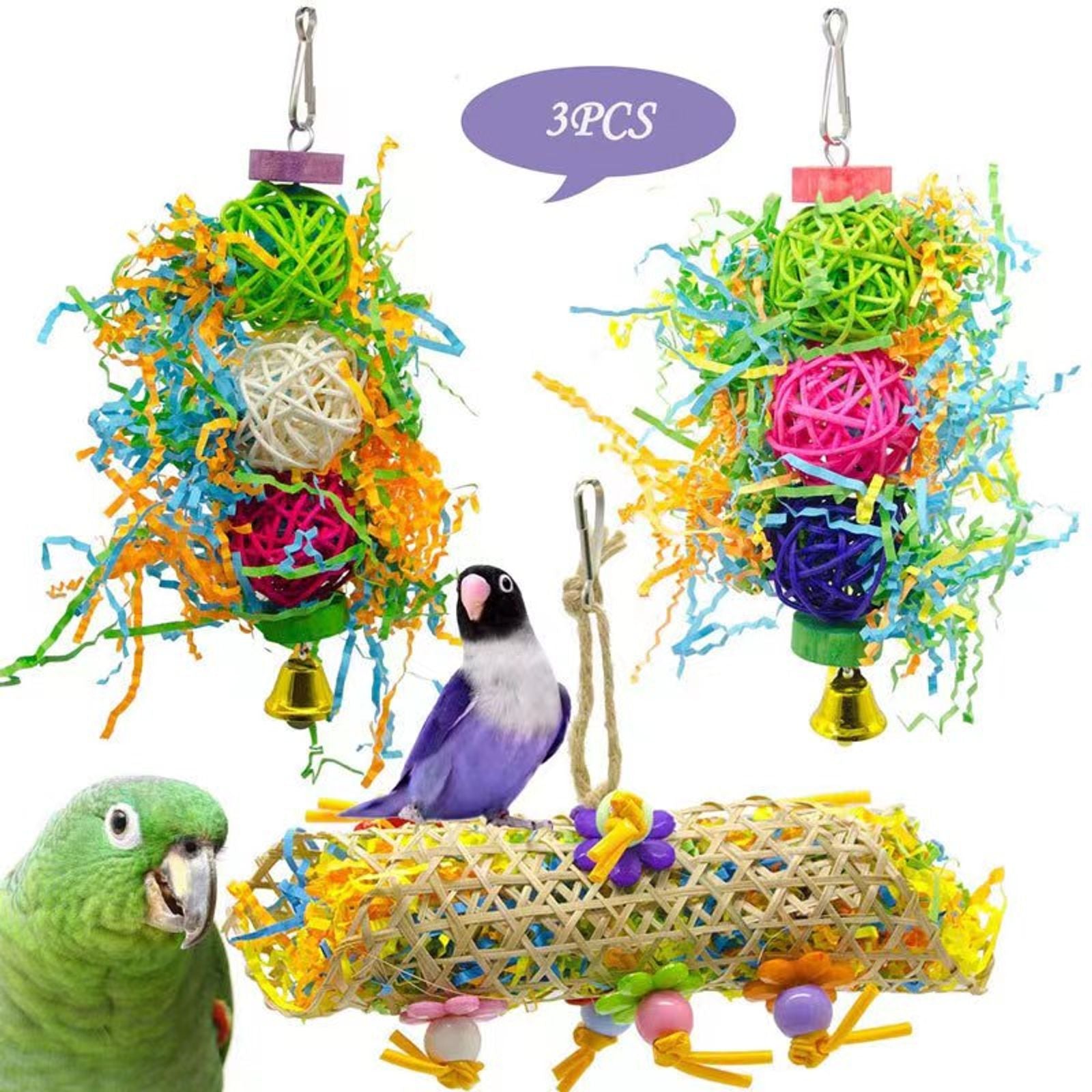 Colorful Parrot Toy Set - Chewing & Foraging Rack