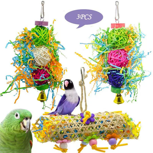 Colorful Parrot Toy Set - Chewing & Foraging Rack