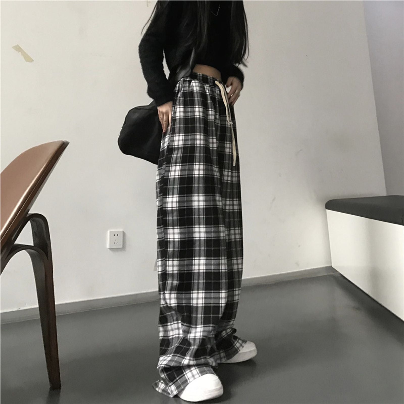 Oversized Black Plaid Women’s Sweatpants