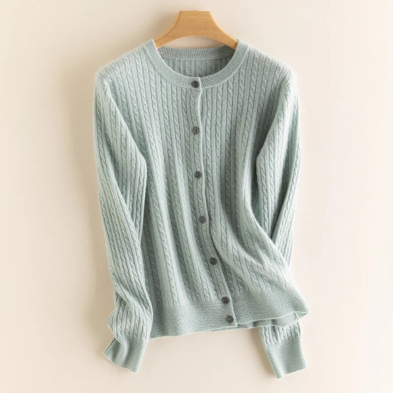 Women’s O Neck Long Sleeve Cable Knit Cardigan Sweater