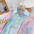 Irregular Gradient Rainbow Long Sleeve Blouse