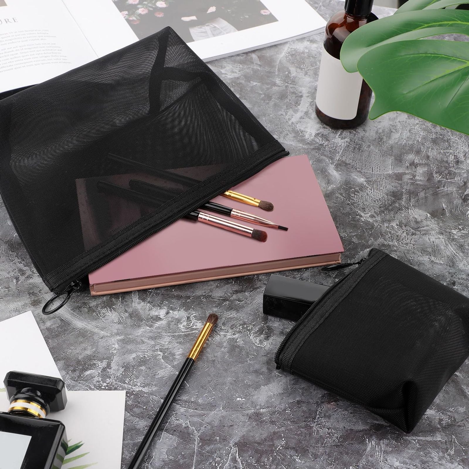 Black Mesh Cosmetic Travel Bag - Portable Makeup Organizer