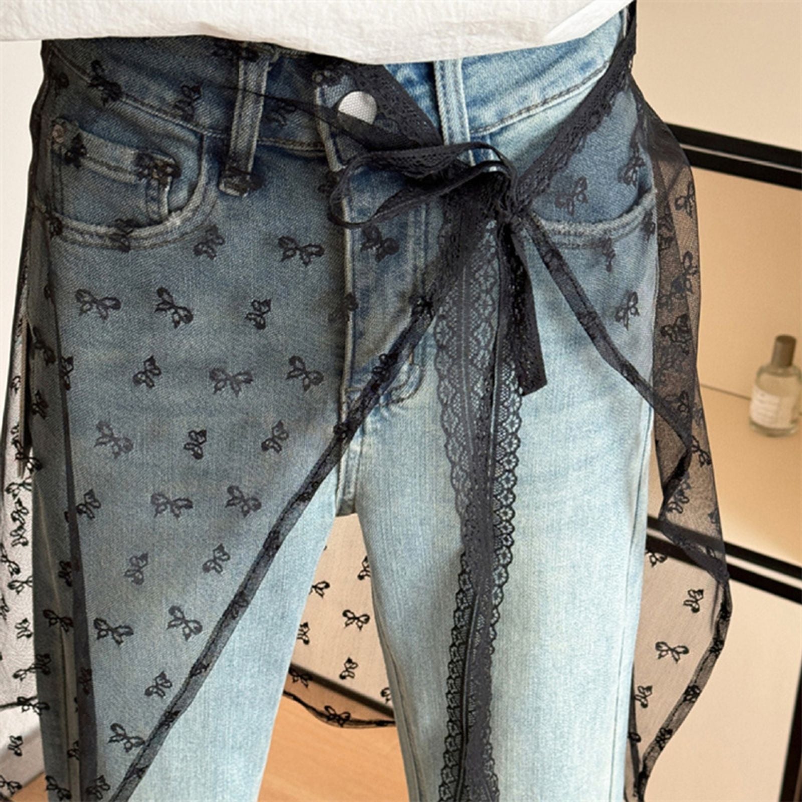 Layered Gauze Skirt with Lace for Y2K Streetwear