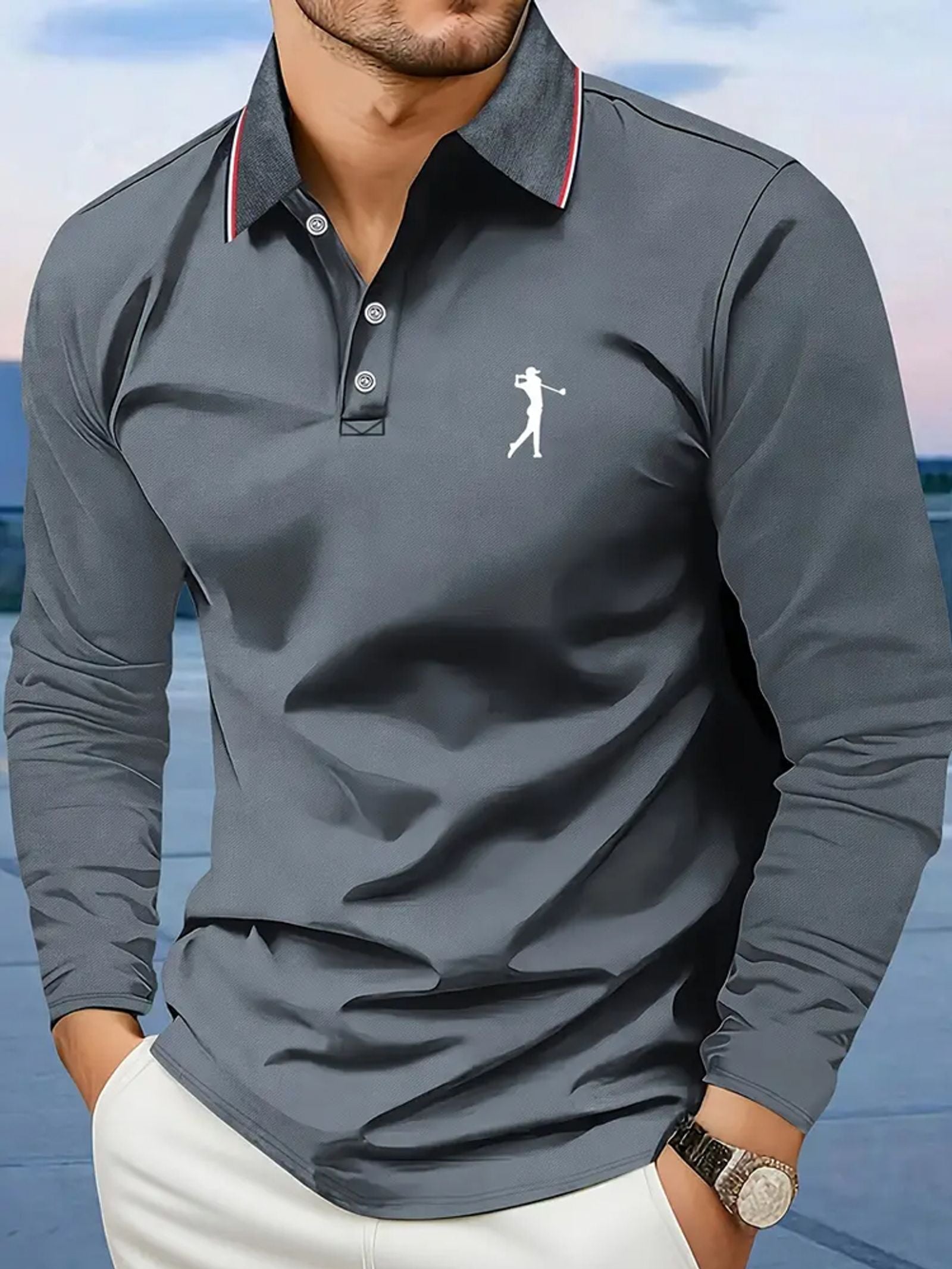 Men's Breathable Casual Long Sleeve Polo Shirt
