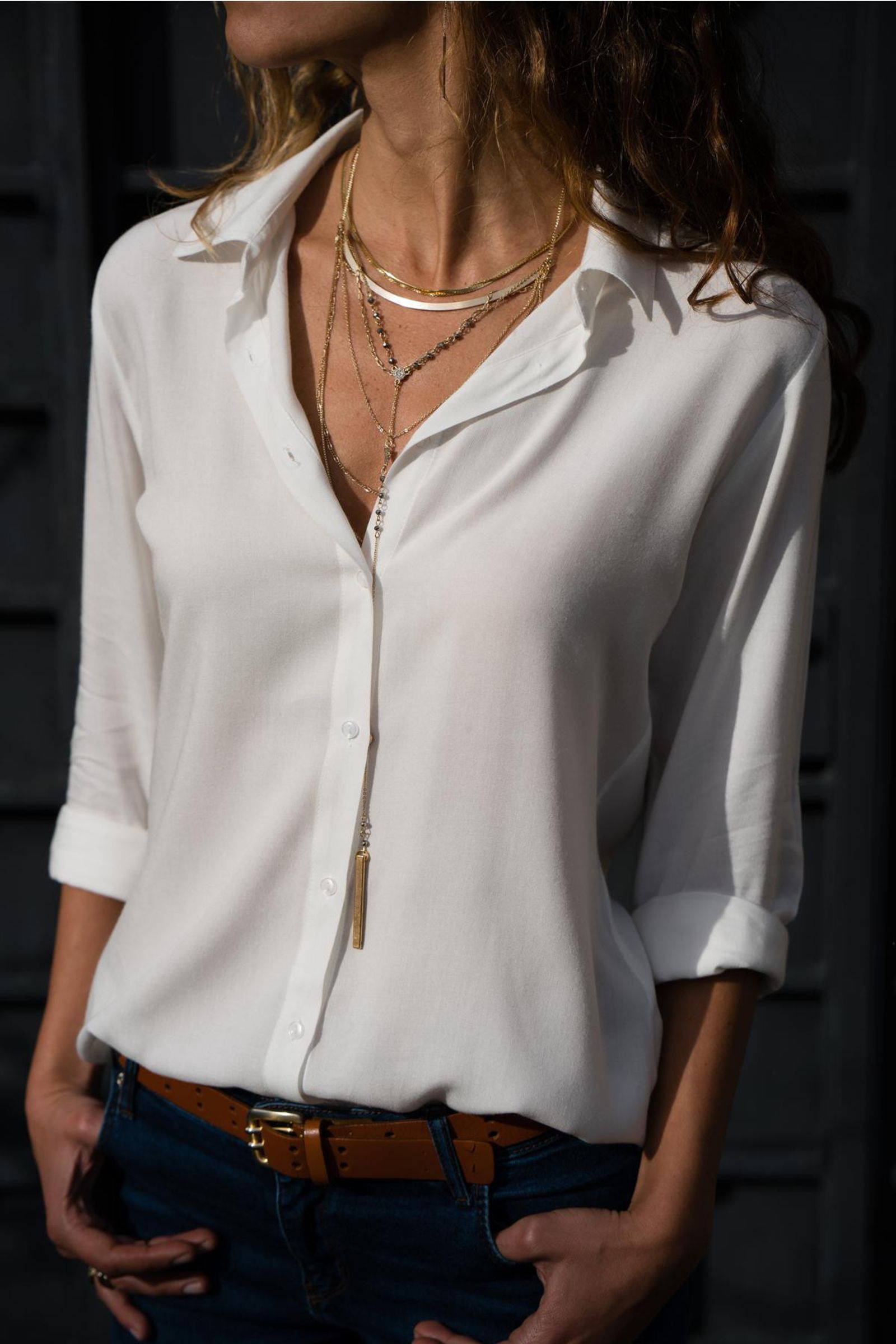 Women's Vintage Autumn Polo Collar Button-Up Blouse