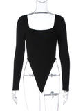Dulzura Square Collar Backless Long Sleeve Bodysuit