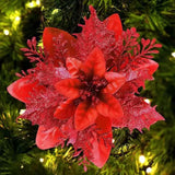 20 Pcs Glitter Artificial Christmas Flowers for Holiday Decor