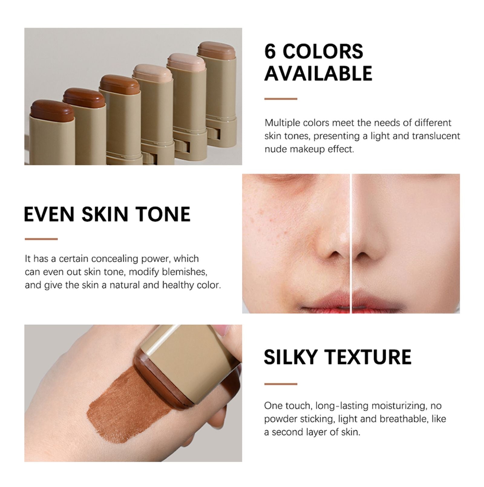 Skin Tint Foundation Stick - 6 Color Options