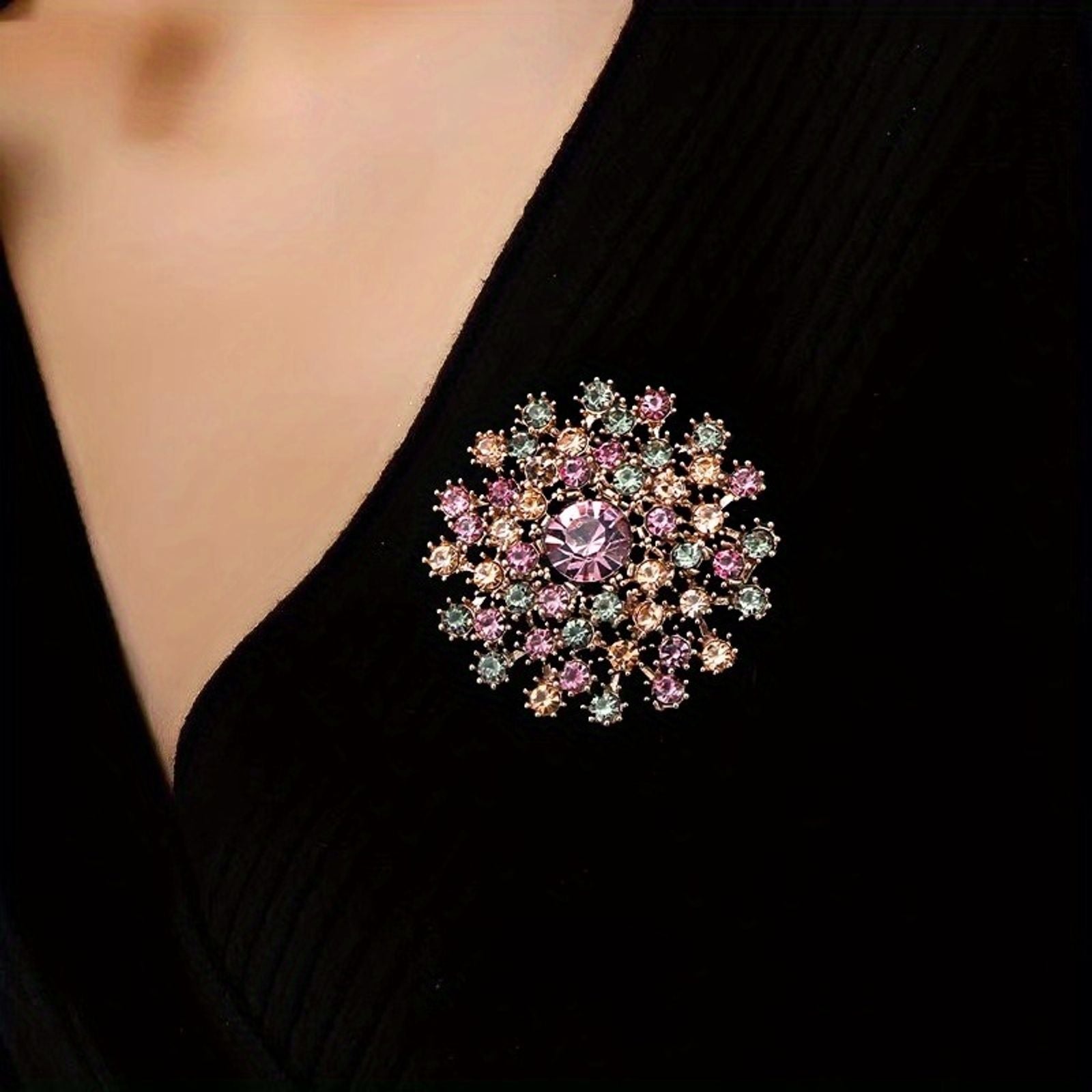 Elegant Colorful Crystal Star Flower Brooch Pin