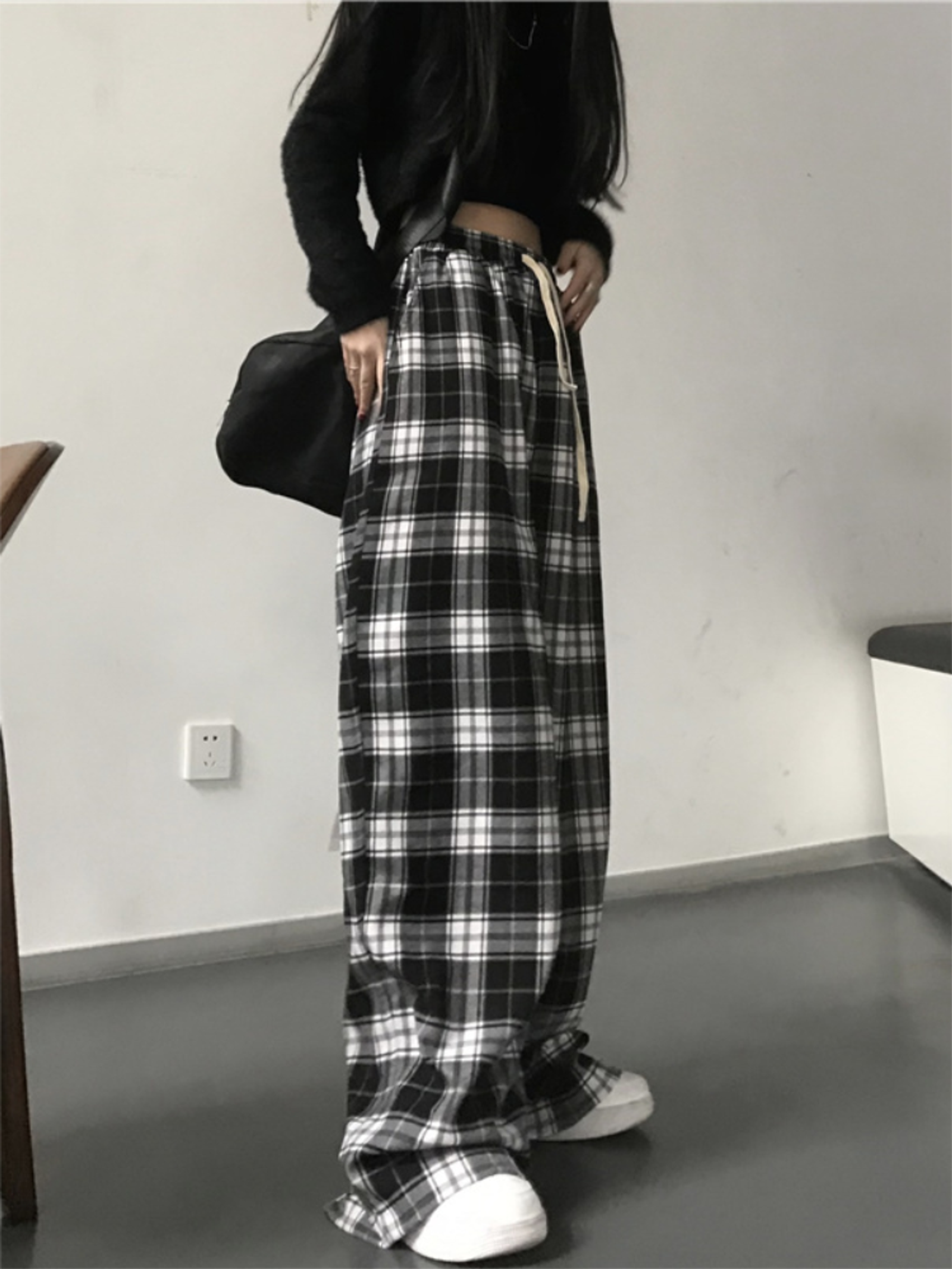 Oversized Black Plaid Women’s Sweatpants