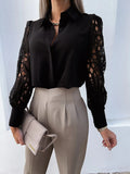 Women's Elegant Solid Chiffon Blouse - Casual Long Sleeve Tunic