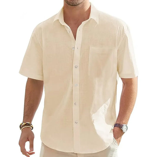 Men's Cotton Linen Short Sleeve Vacation Shirt