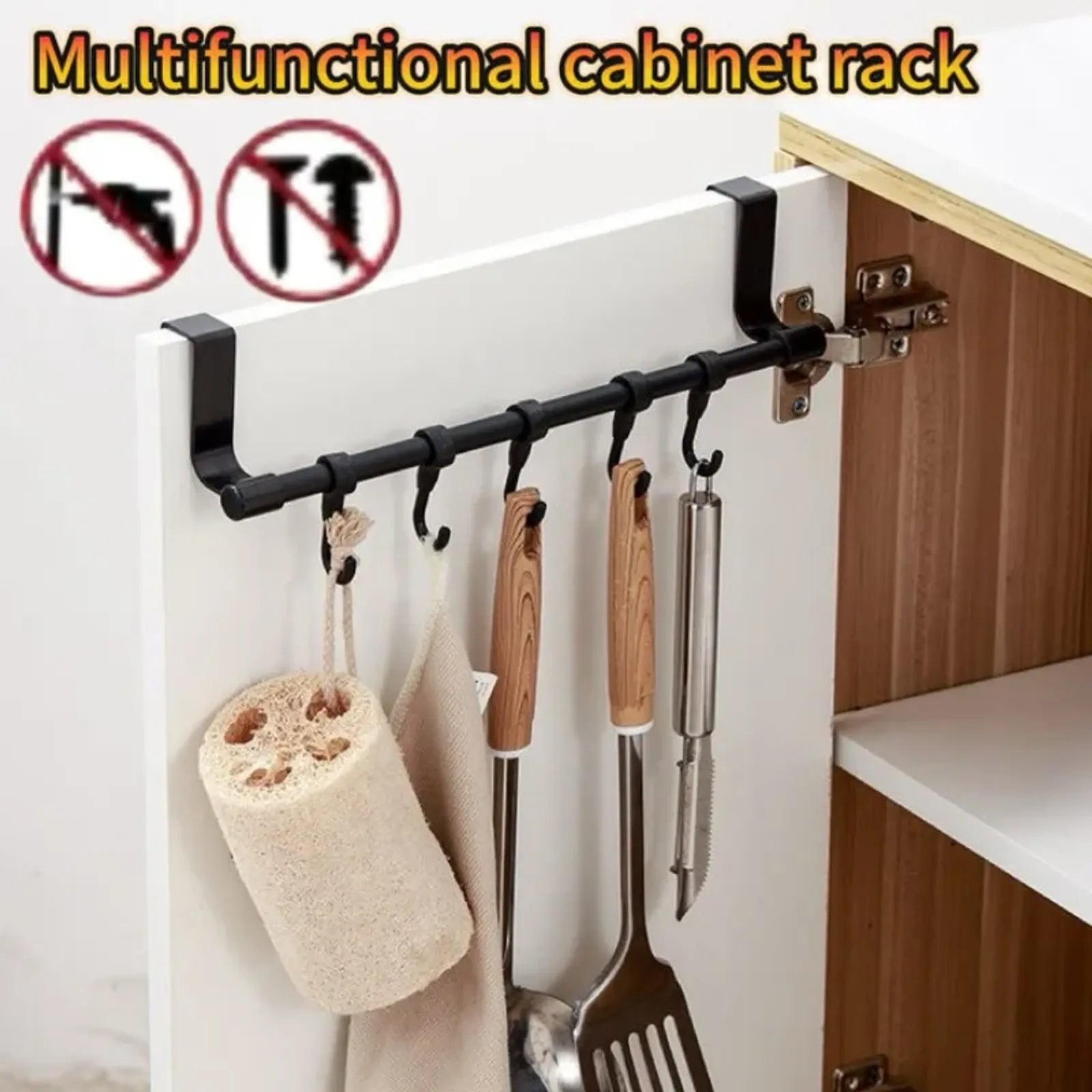 Wall-Mounted Kitchen Cabinet Towel Rack - Space-Saving Holder