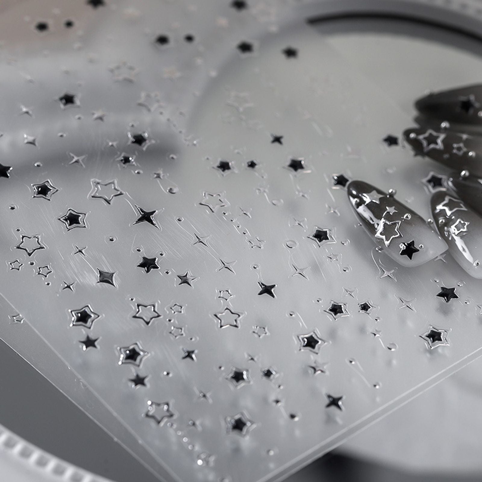 5D Luxury Star Nail Stickers - Black & Silver Nail Decals