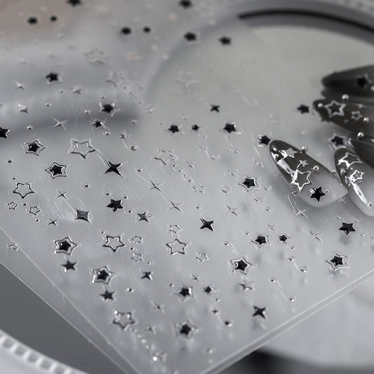 5D Luxury Star Nail Stickers - Black & Silver Nail Decals