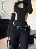 Women’s Long-Sleeved Hollow Off-Shoulder Bodysuit
