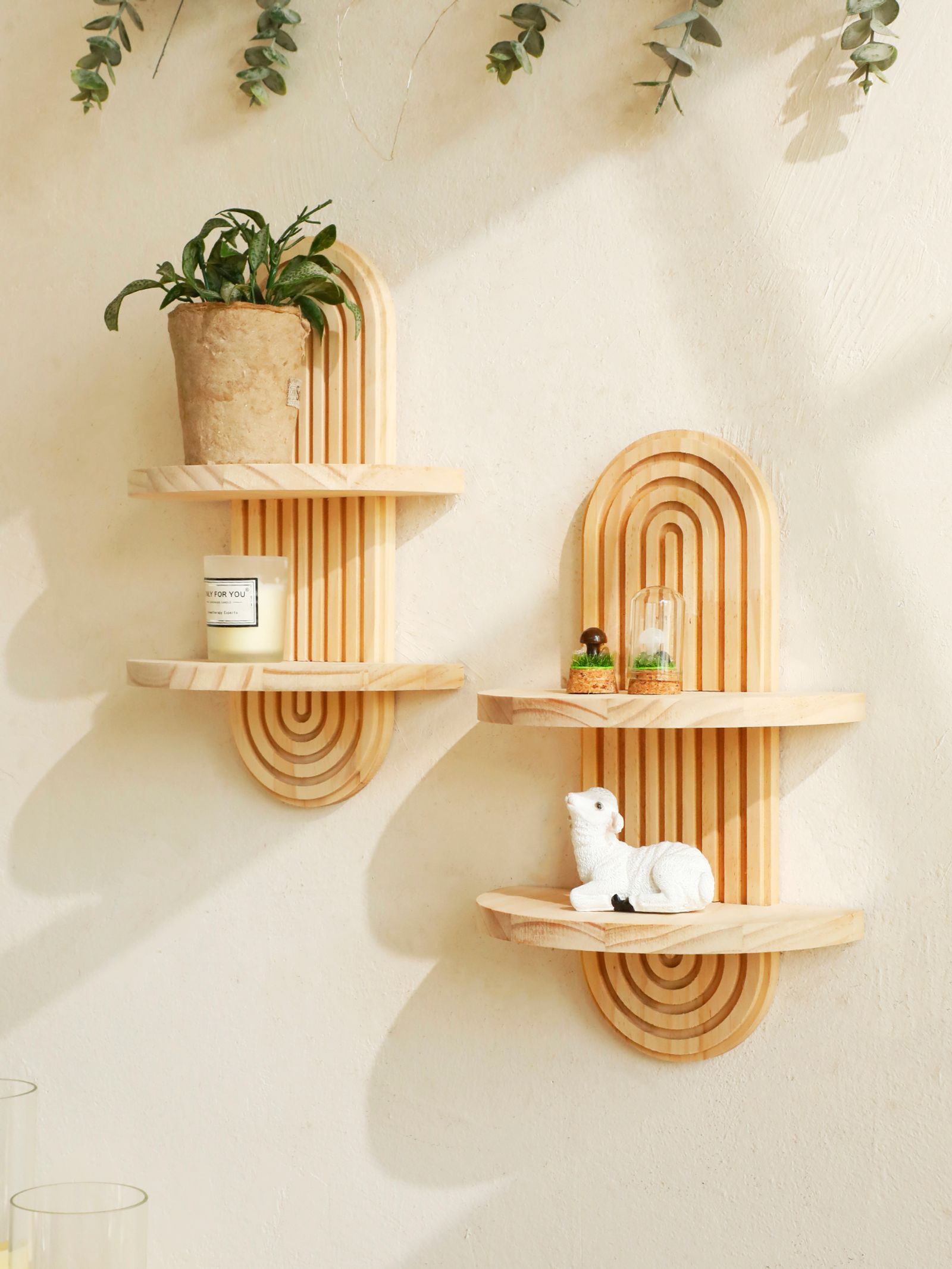 Boho Style Wooden Geometric Wall Shelves