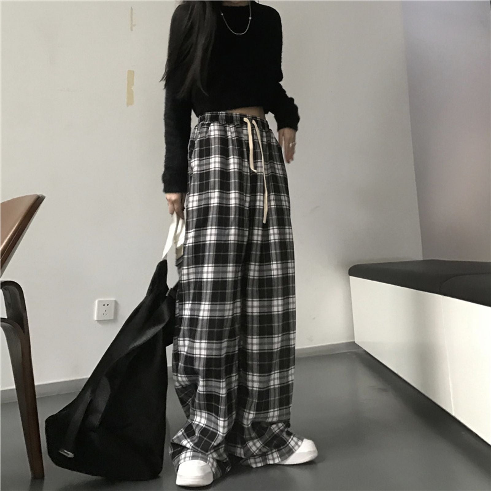 Oversized Black Plaid Women’s Sweatpants
