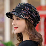 Women’s Peaked Cap with Earflaps - Floral Print