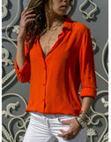 Women's Vintage Autumn Polo Collar Button-Up Blouse