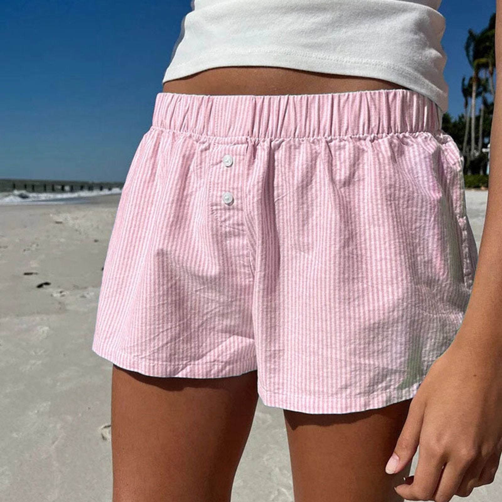 Striped Print Casual Shorts for Women