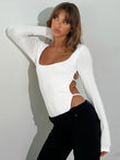 Dulzura Square Collar Backless Long Sleeve Bodysuit