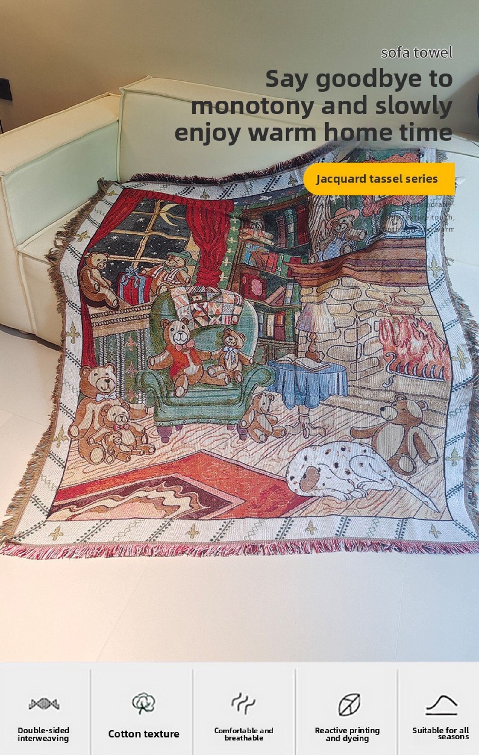 Vintage Jacquard Grassland Sheep Camping Picnic Blanket