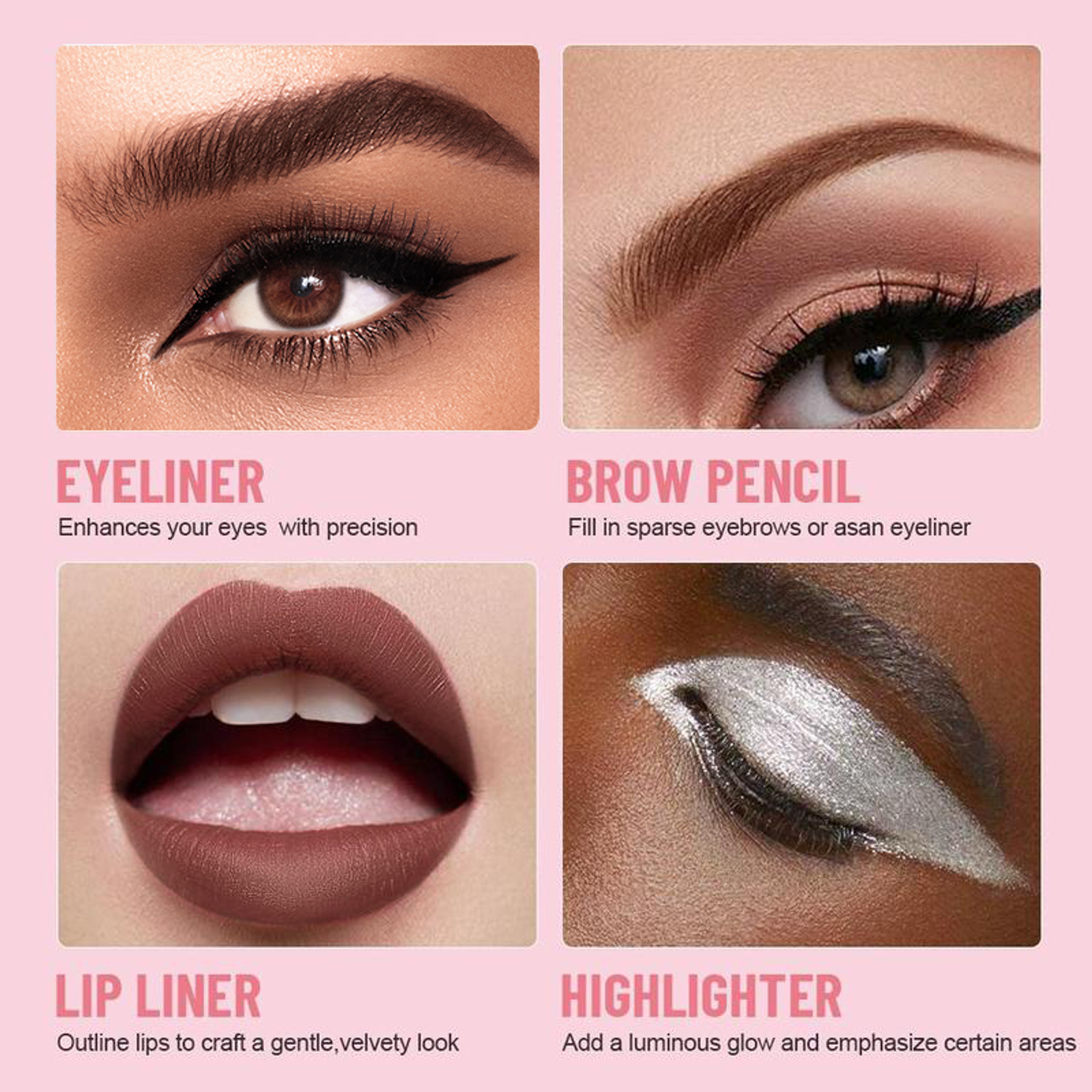 4-in-1 Multi-Functional Lip Liner, Eyeliner & Eyebrow Pencil Set
