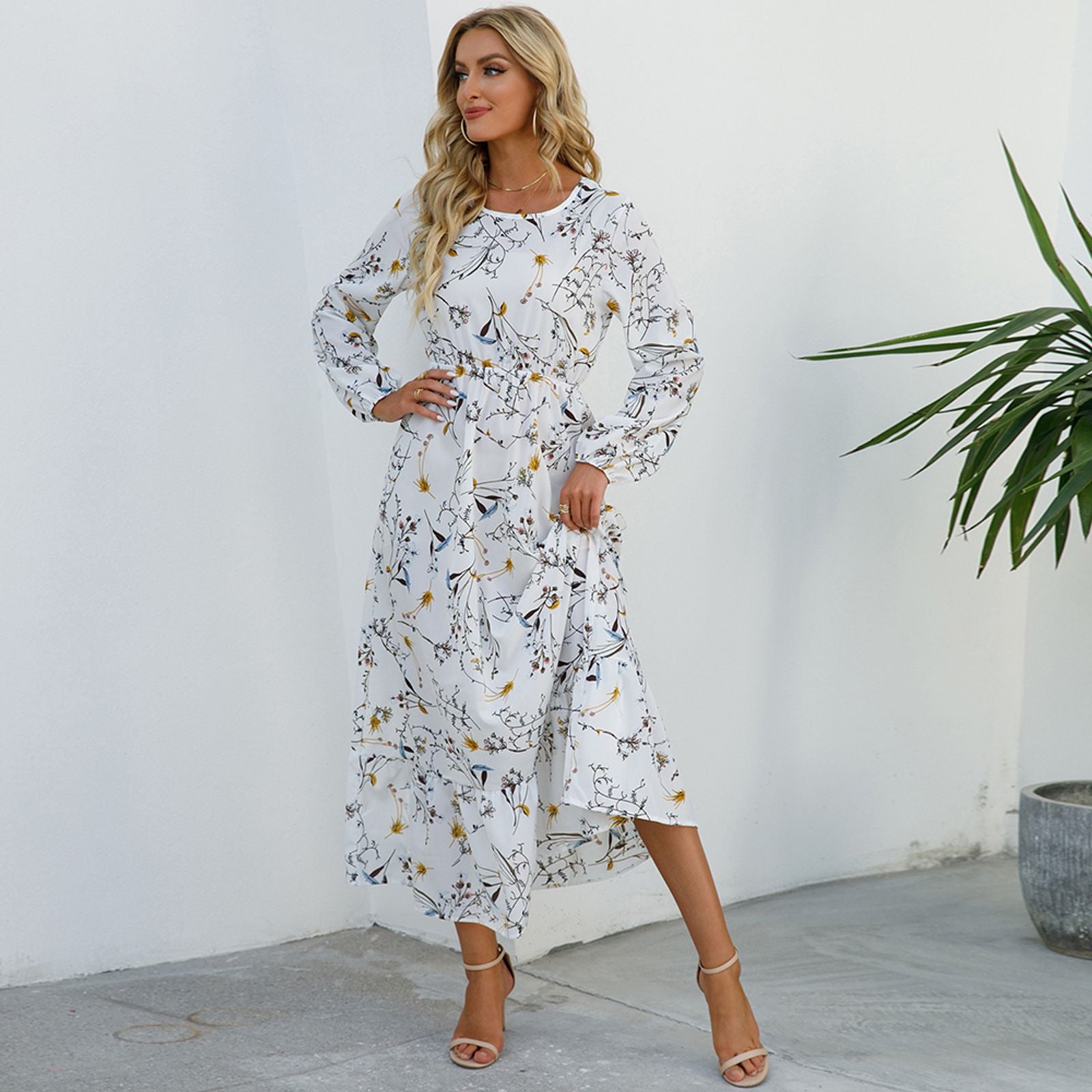 Women’s Bohemian Floral Maxi Dress with Full Sleeves