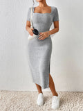 Women’s Casual Knitted Dress with Square Collar