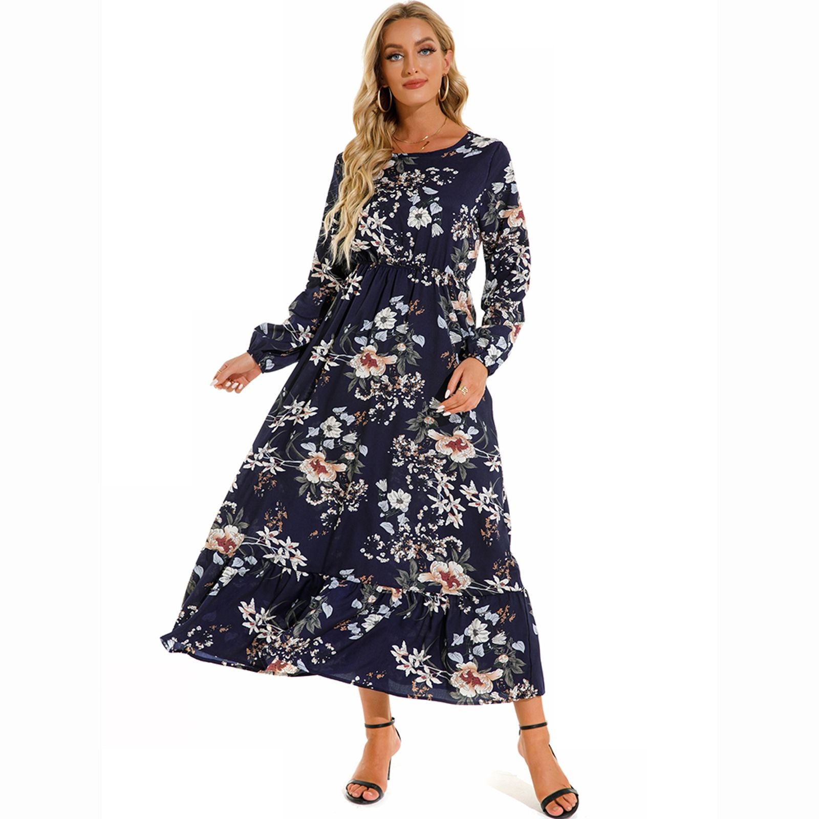 Women’s Bohemian Floral Maxi Dress with Full Sleeves