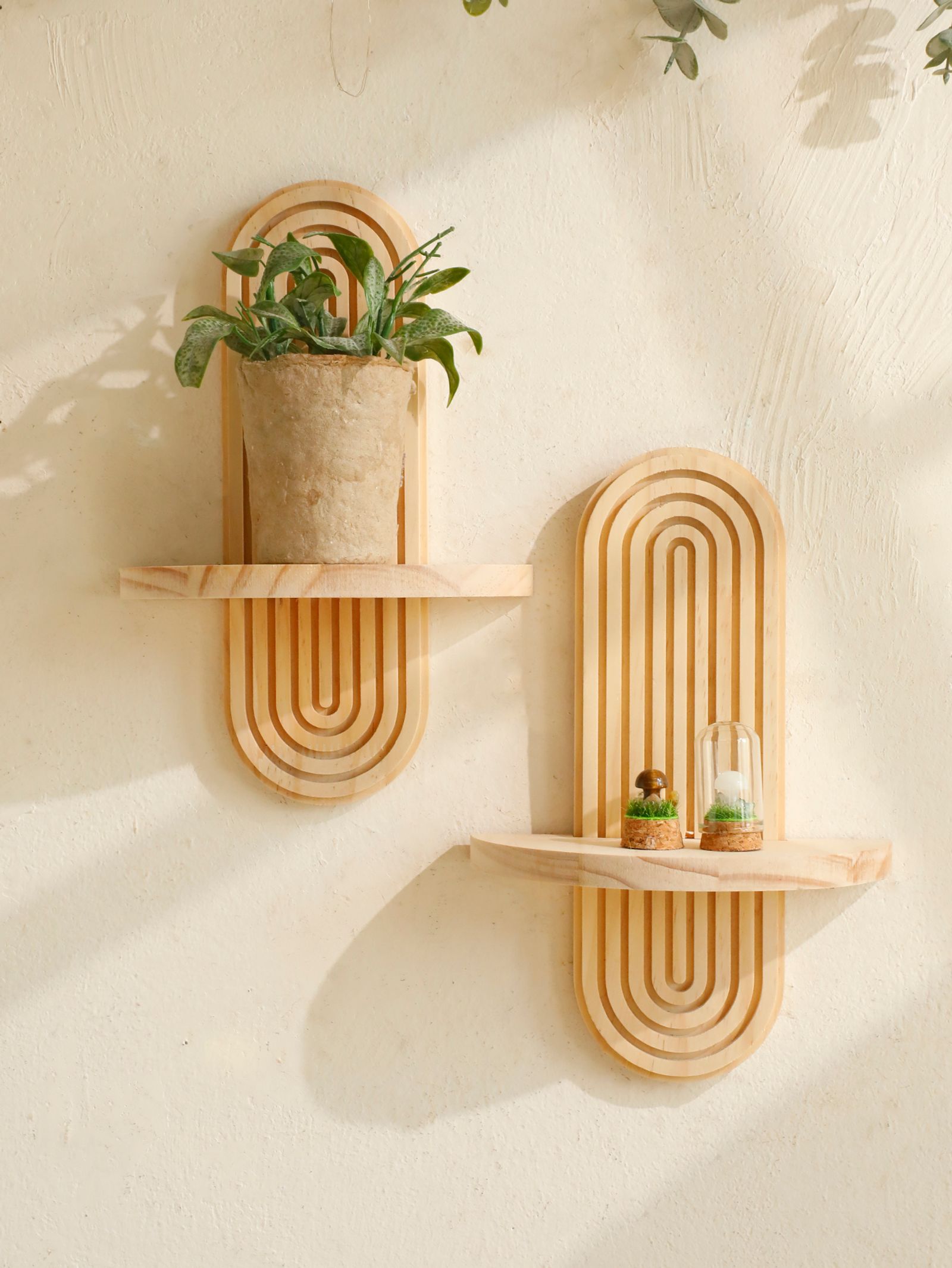 Boho Style Wooden Geometric Wall Shelves
