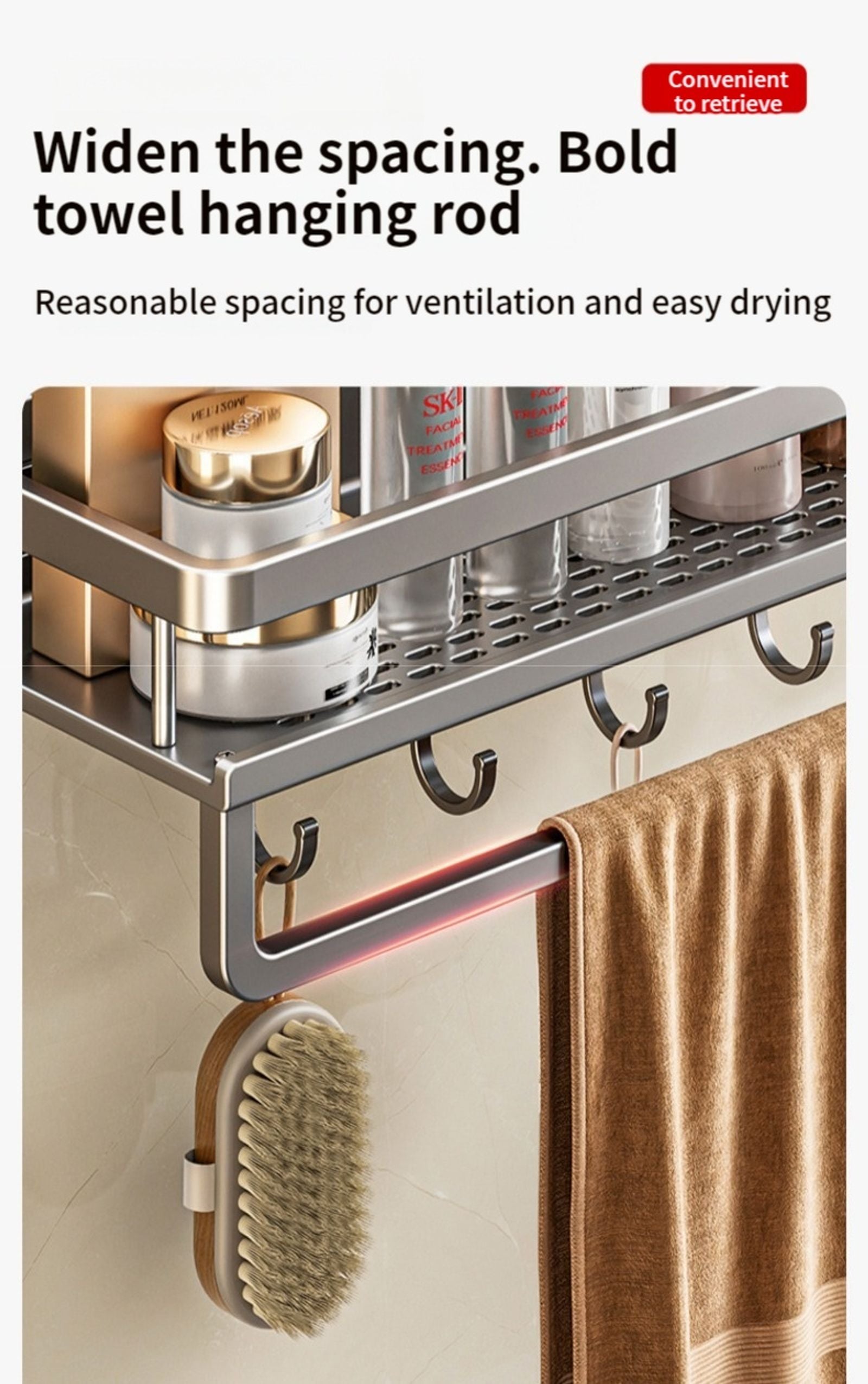 No Drill Suction Cup Bathroom Organizer Rack